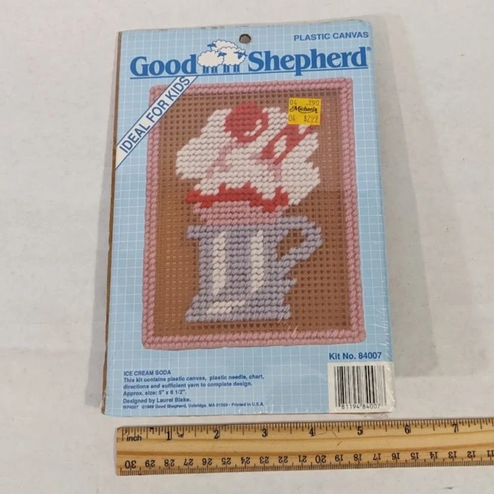 Vintage 1989 Good Shepherd Plastic Canvas Kit Ice Cream Soda 84007 Laurel Blake